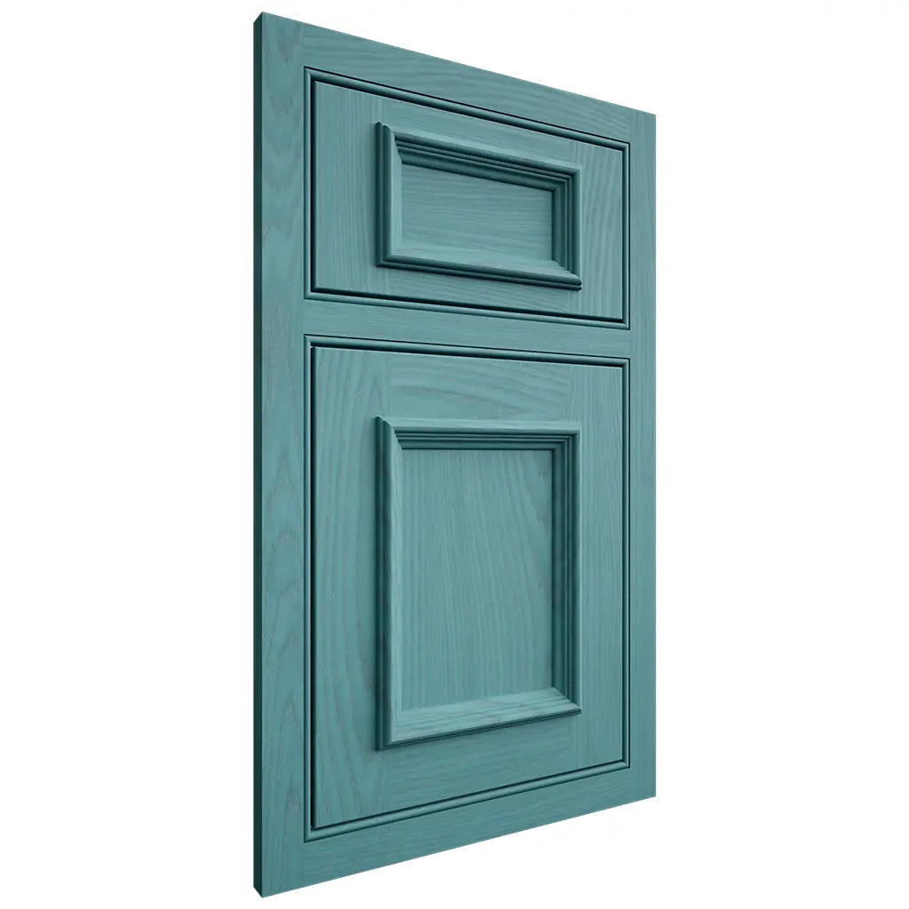 Shiloh Cabinetry Beaded Inset Charleston Red Oak Plain Cut Aqua Door