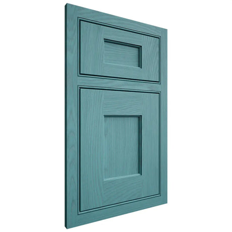 Shiloh Cabinetry Beaded Inset Heritage Red Oak Plain Cut Aqua Door