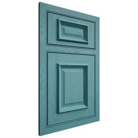 Shiloh Cabinetry Beaded Inset Montgomery Red Oak Plain Cut Aqua Door