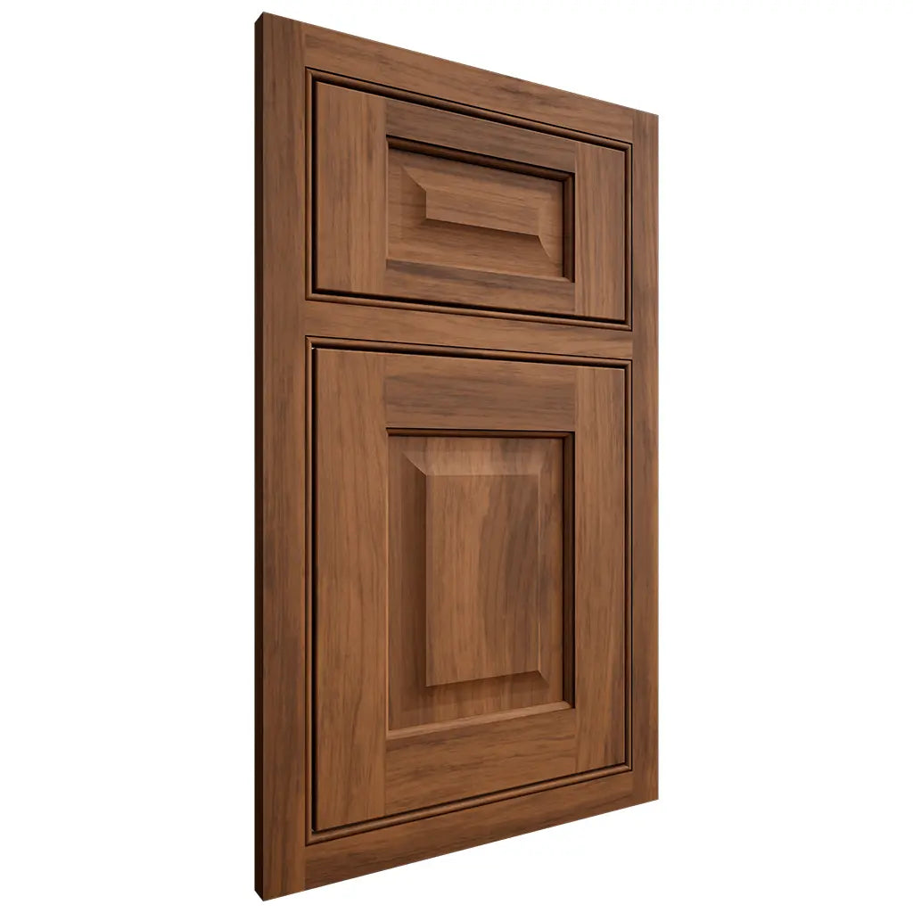 Shiloh Cabinetry Beaded Inset Square Raised Hickory Plain Cut Burnt Sugar Door