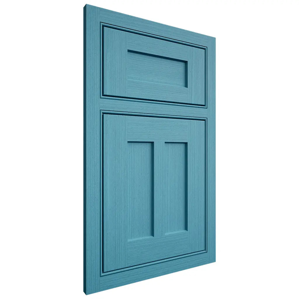 Shiloh Cabinetry Beaded Inset Wilmington White Oak Rift Cut Aqua Door