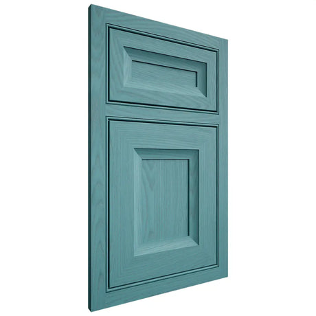 Shiloh Cabinetry Beaded Inset Windsor Red Oak Plain Cut Aqua Door