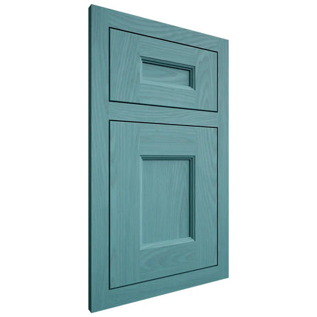 Shiloh Cabinetry Flush Inset Aspen Red Oak Plain Cut Aqua Door