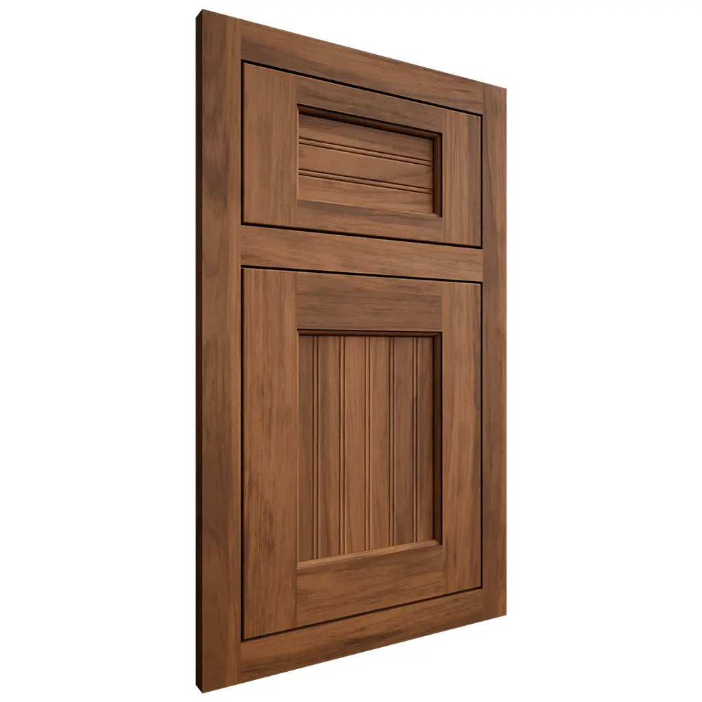 Shiloh Cabinetry Flush Inset Beaded Century Hickory Plain Cut Burnt Sugar Door
