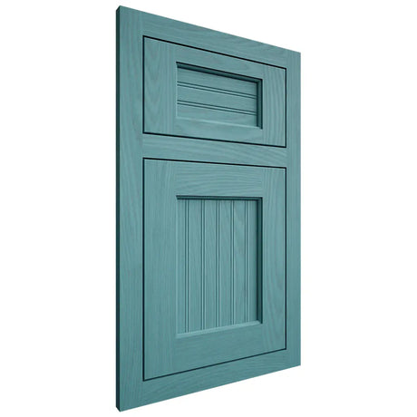 Shiloh Cabinetry Flush Inset Beaded Century Red Oak Plain Cut Aqua Door