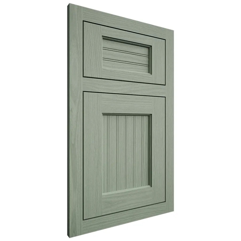 Shiloh Cabinetry Flush Inset Beaded Century White Oak Plain Cut Moss Door