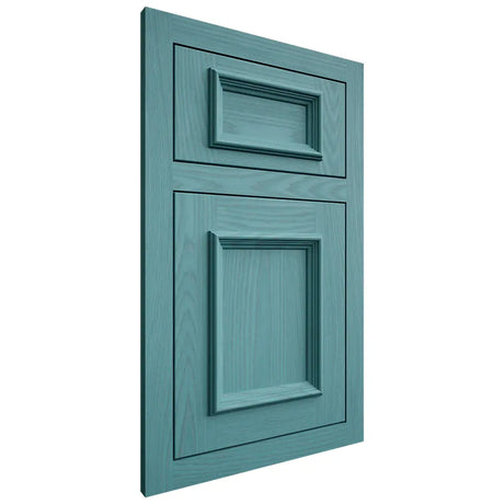 Shiloh Cabinetry Flush Inset Charleston Red Oak Plain Cut Aqua Door