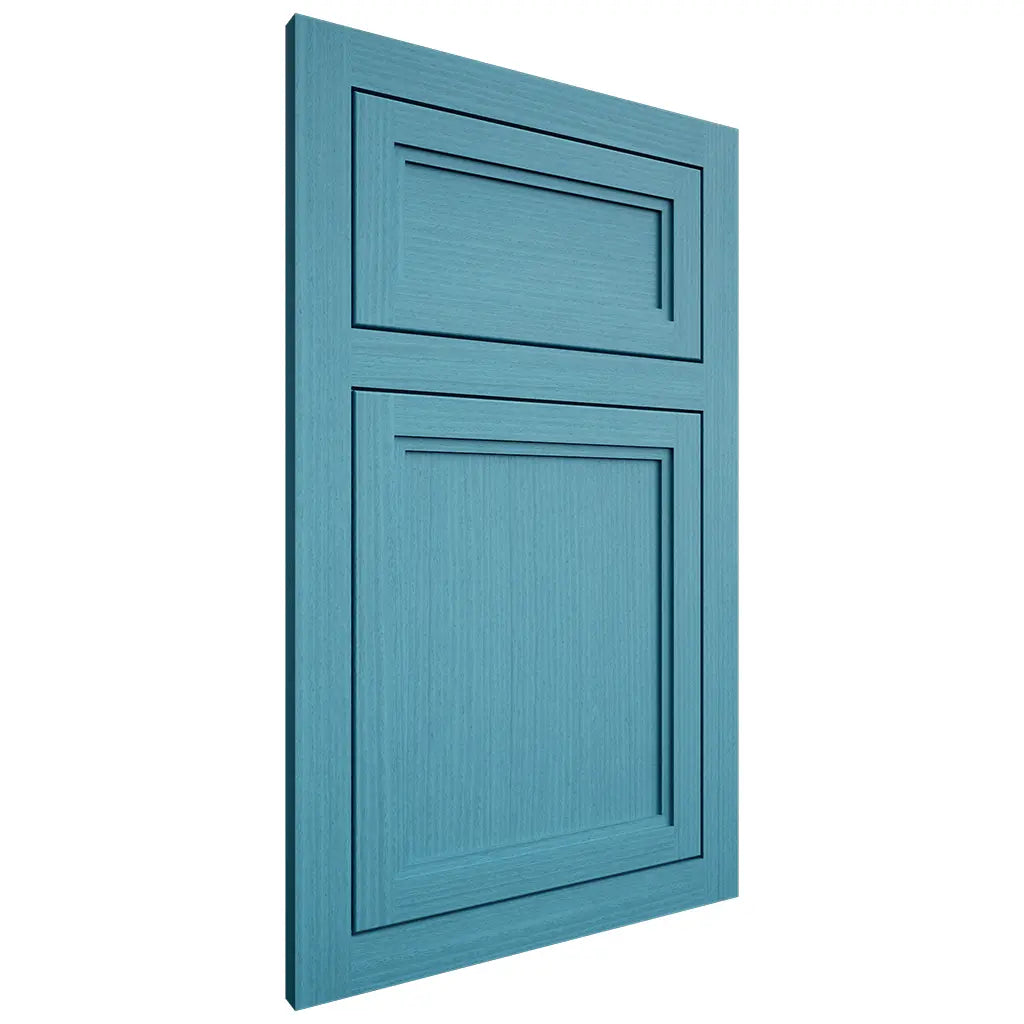 Shiloh Cabinetry Flush Inset Concord White Oak Rift Cut Aqua Door
