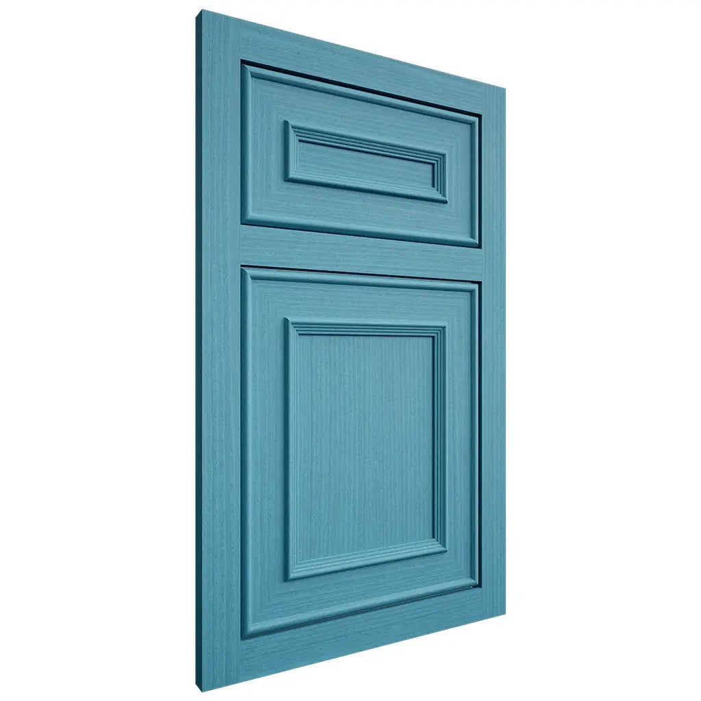 Shiloh Cabinetry Flush Inset Dalton White Oak Rift Cut Aqua Door