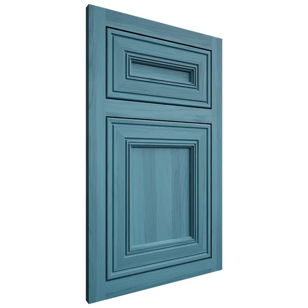 Shiloh Cabinetry Flush Inset Glenbrook Hickory Plain Cut Aqua Door