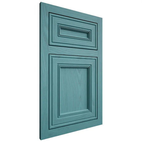Shiloh Cabinetry Flush Inset Glenbrook Red Oak Plain Cut Aqua Door