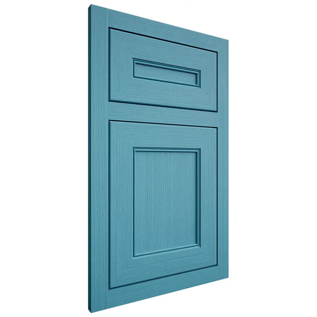 Shiloh Cabinetry Flush Inset Landes White Oak Rift Cut Aqua Door