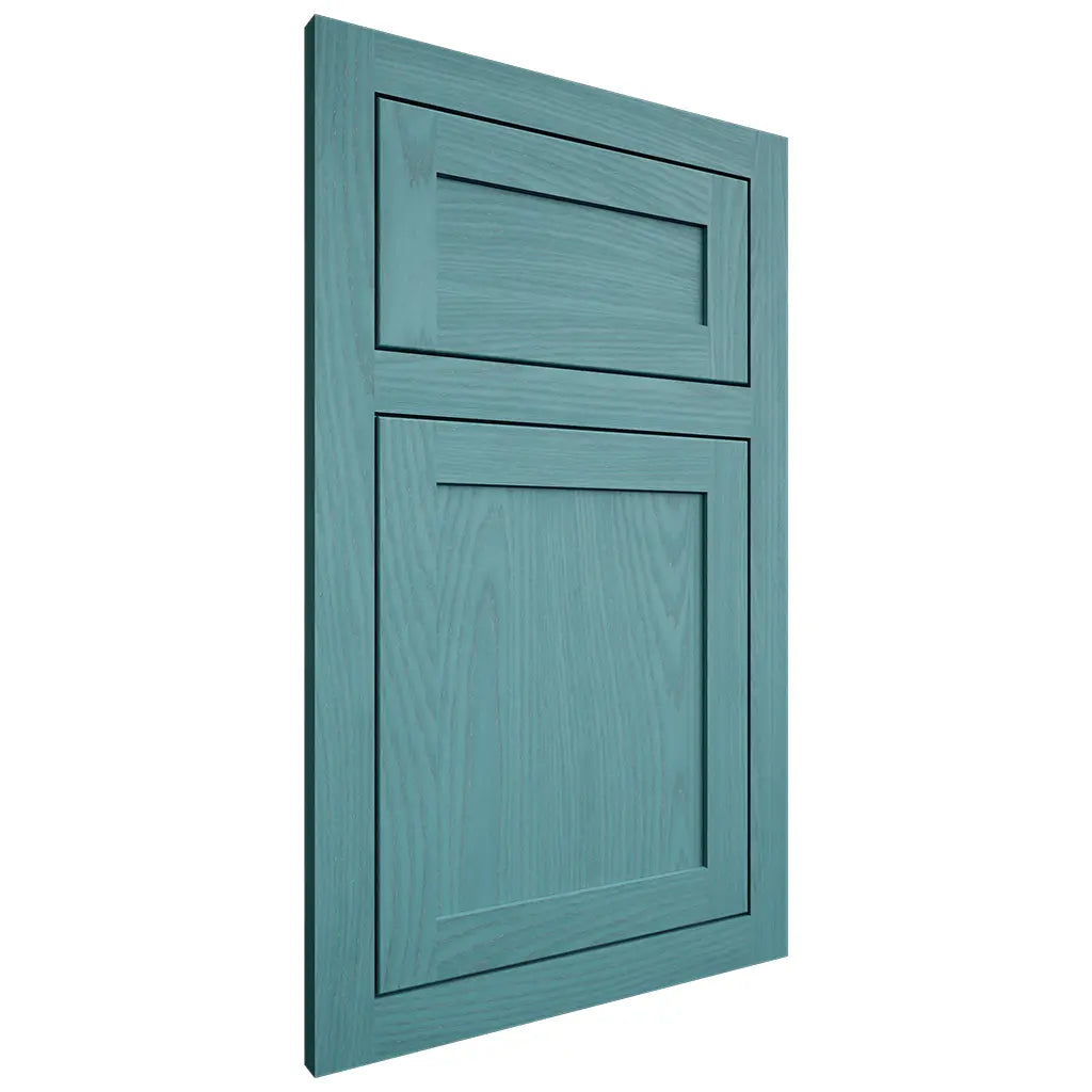 Shiloh Cabinetry Flush Inset Malibu Red Oak Plain Cut Aqua Door