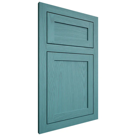 Shiloh Cabinetry Flush Inset Malibu Red Oak Plain Cut Aqua Door