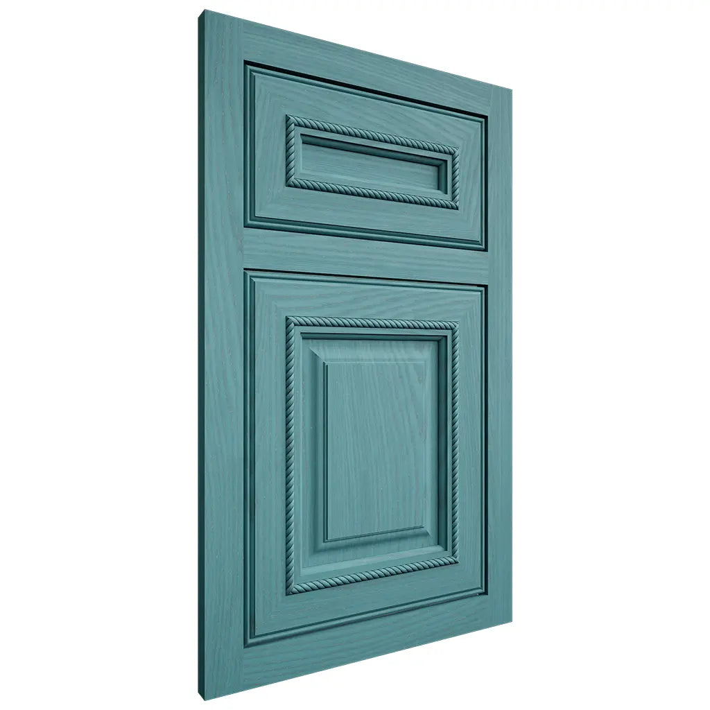 Shiloh Cabinetry Flush Inset Manchester Red Oak Plain Cut Aqua Door