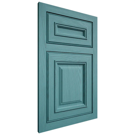 Shiloh Cabinetry Flush Inset Manchester Red Oak Plain Cut Aqua Door