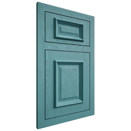 Shiloh Cabinetry Flush Inset Montgomery Red Oak Plain Cut Aqua Door