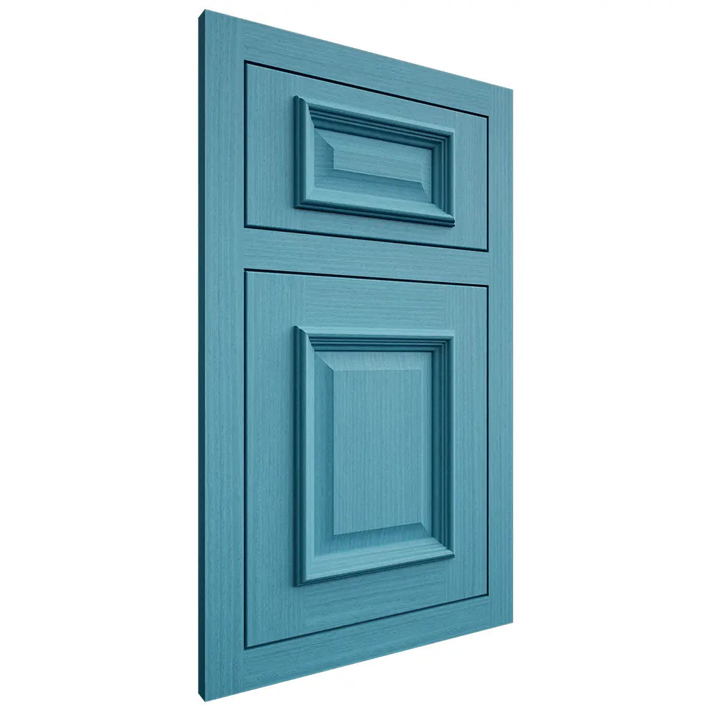 Shiloh Cabinetry Flush Inset Montgomery White Oak Rift Cut Aqua Door