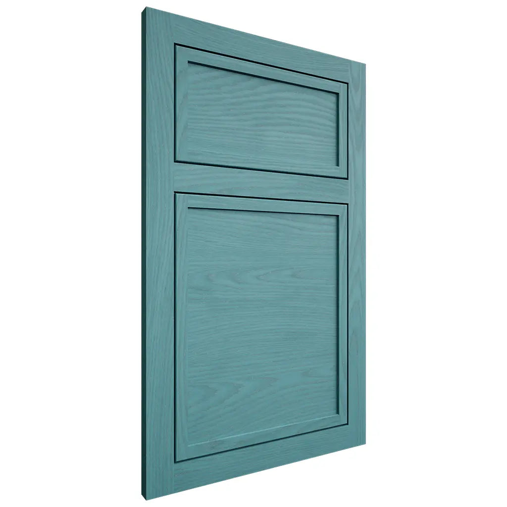 Shiloh Cabinetry Flush Inset Napa Horizontal Red Oak Plain Cut Aqua Door