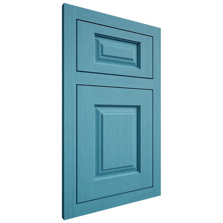 Shiloh Cabinetry Flush Inset Oxford White Oak Rift Cut Aqua Door