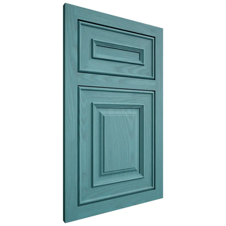 Shiloh Cabinetry Flush Inset Portland Red Oak Plain Cut Aqua Door