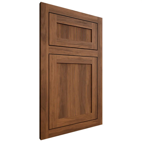 Shiloh Cabinetry Flush Inset Reeded Malibu Hickory Plain Cut Burnt Sugar Door