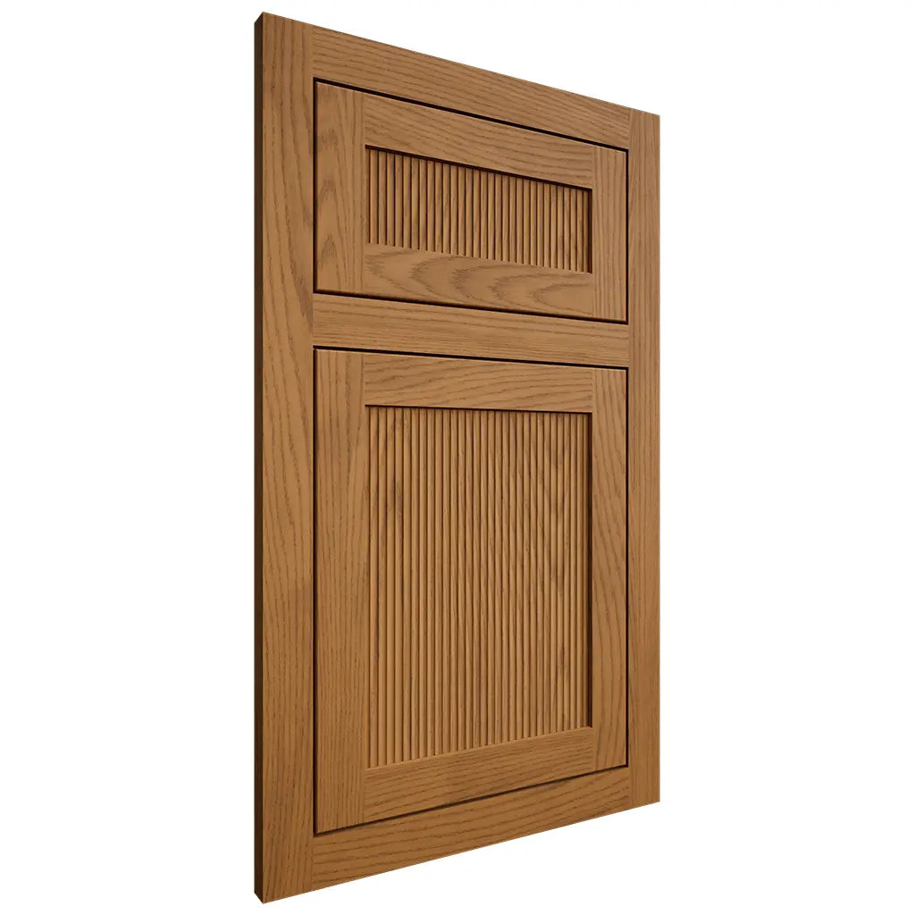 Shiloh Cabinetry Flush Inset Reeded Malibu Red Oak Plain Cut Autumn Door