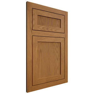 Shiloh Cabinetry Flush Inset Reeded Malibu Red Oak Plain Cut Autumn Door