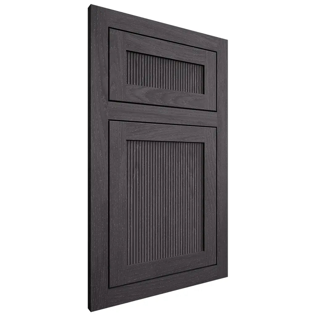 Shiloh Cabinetry Flush Inset Reeded Malibu Red Oak Plain Cut Harbor Door