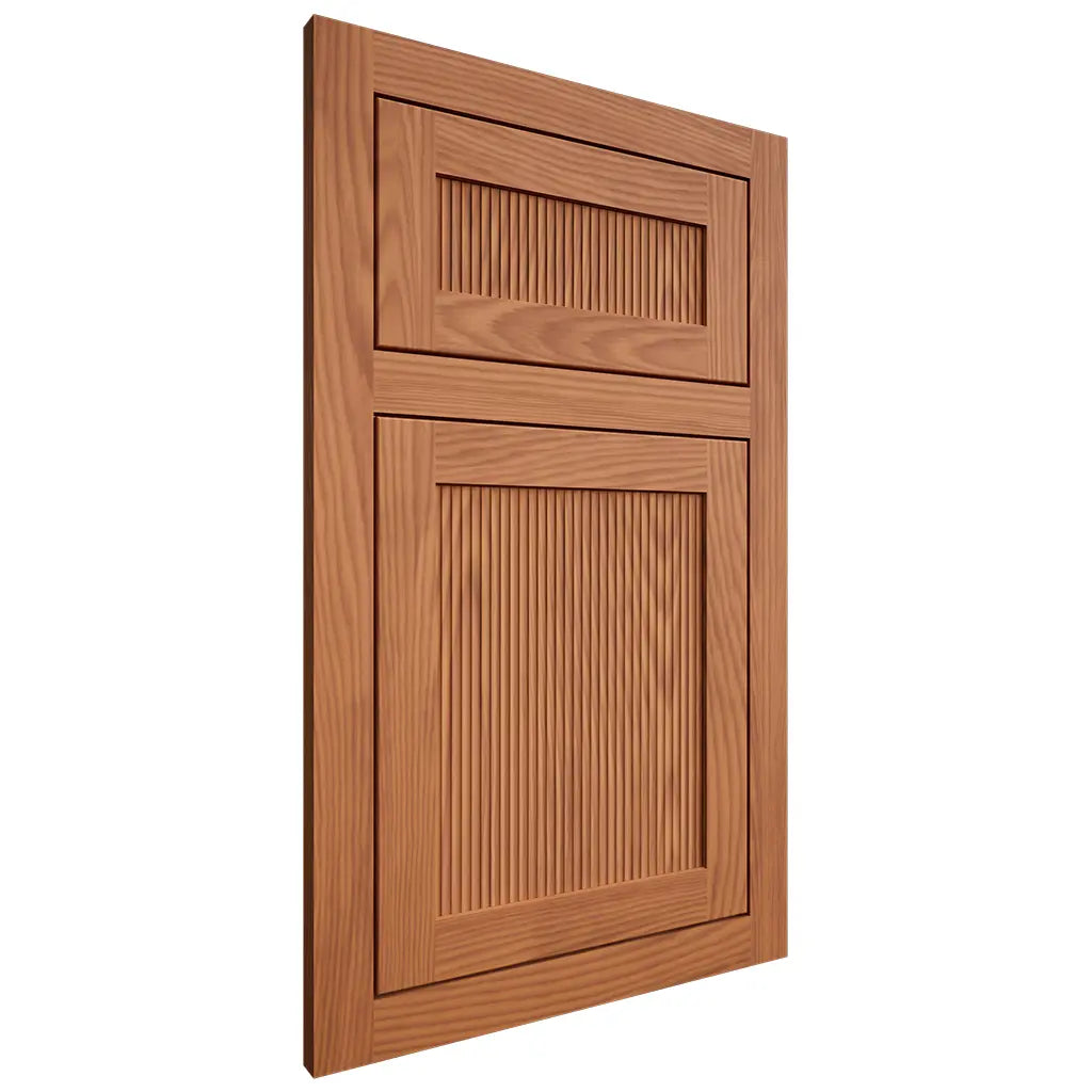 Shiloh Cabinetry Flush Inset Reeded Malibu Red Oak Plain Cut Harvest Door