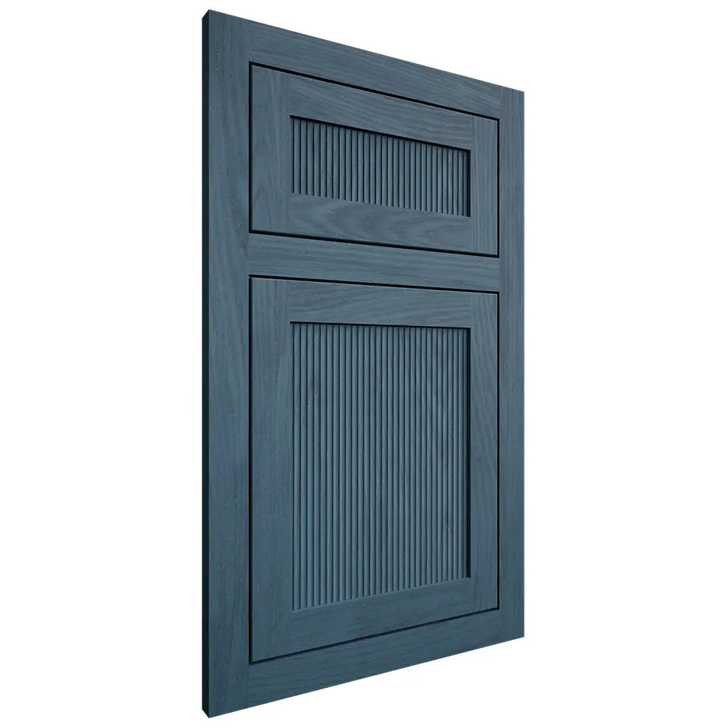 Shiloh Cabinetry Flush Inset Reeded Malibu Red Oak Plain Cut Hudson Door