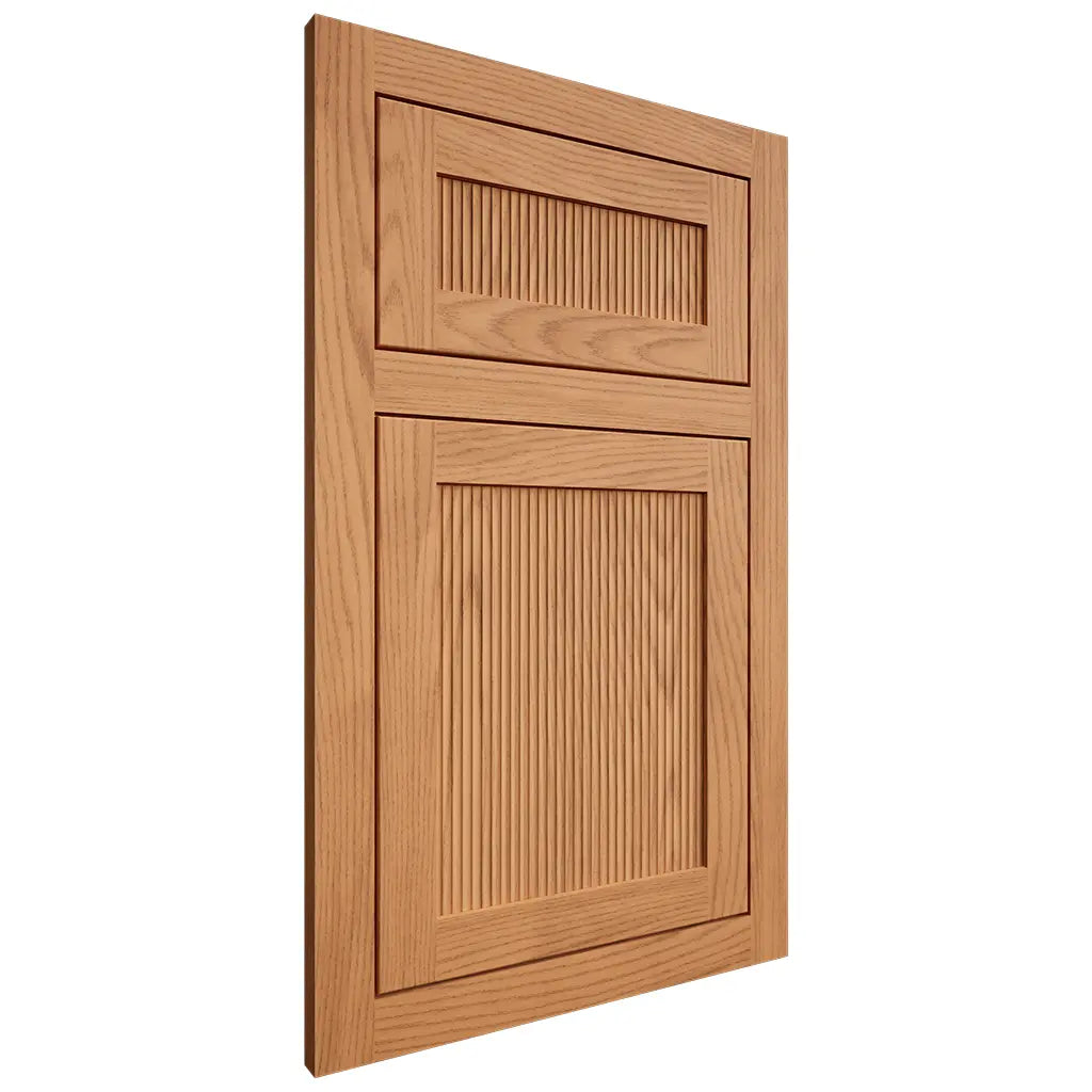 Shiloh Cabinetry Flush Inset Reeded Malibu Red Oak Plain Cut Medium Door