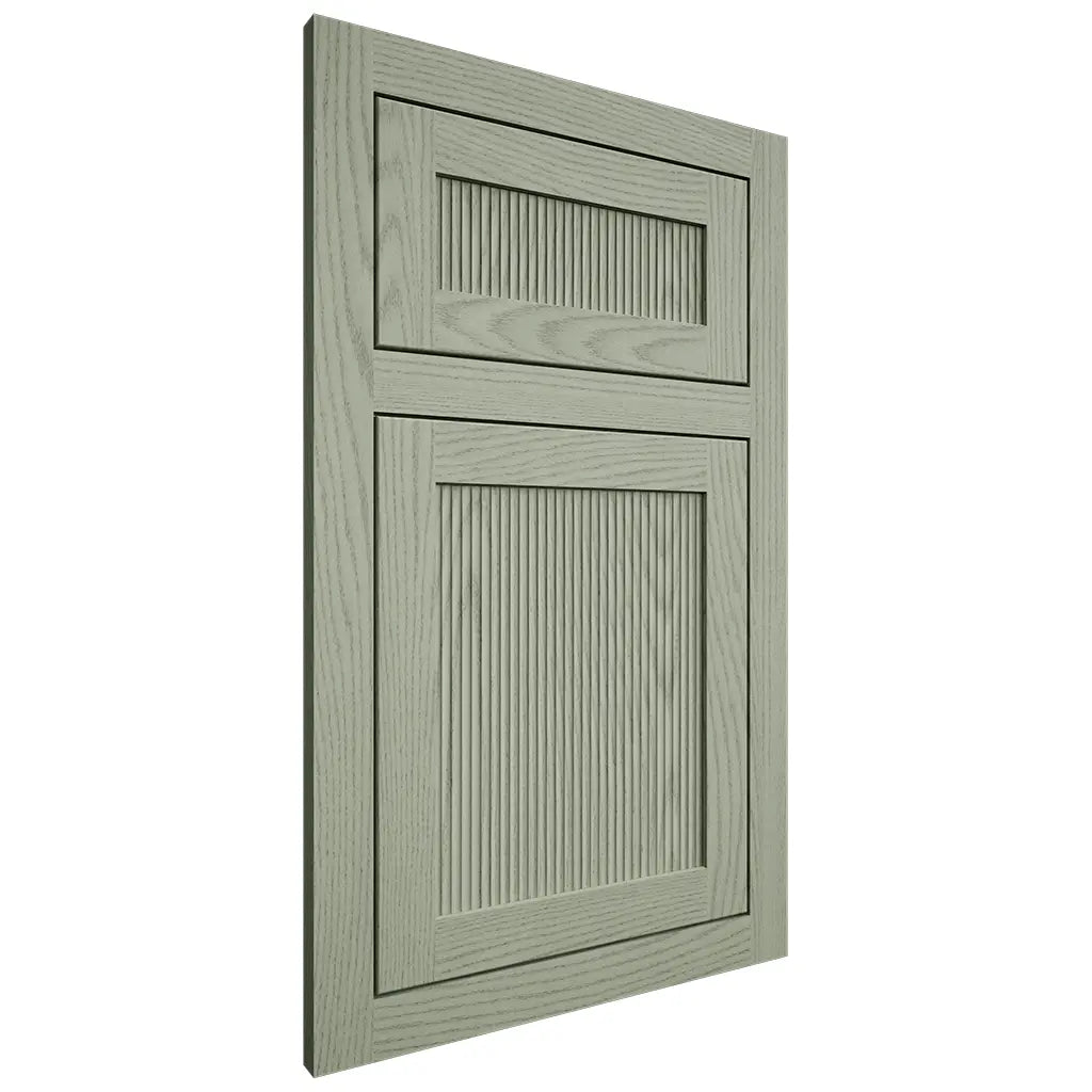 Shiloh Cabinetry Flush Inset Reeded Malibu Red Oak Plain Cut Moss Door