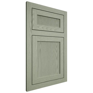 Shiloh Cabinetry Flush Inset Reeded Malibu Red Oak Plain Cut Moss Door