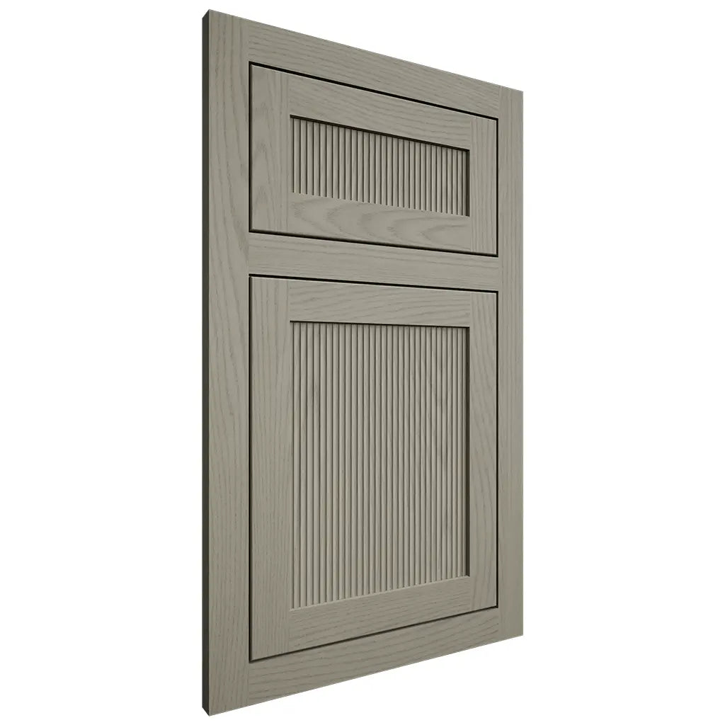 Shiloh Cabinetry Flush Inset Reeded Malibu Red Oak Plain Cut Thyme Door
