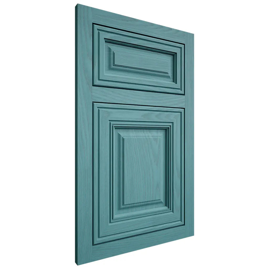Shiloh Cabinetry Flush Inset Savannah Red Oak Plain Cut Aqua Door