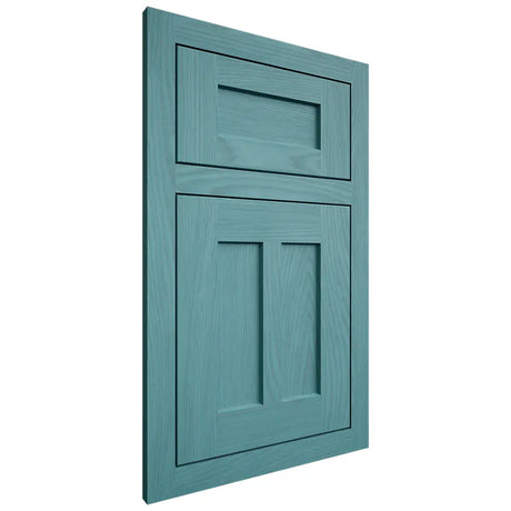 Shiloh Cabinetry Flush Inset Wilmington Red Oak Plain Cut Aqua Door