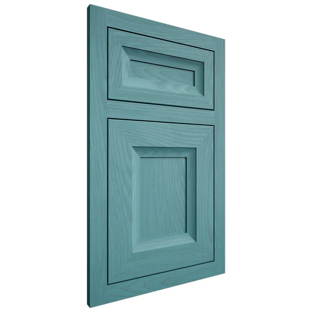 Shiloh Cabinetry Flush Inset Windsor Red Oak Plain Cut Aqua Door