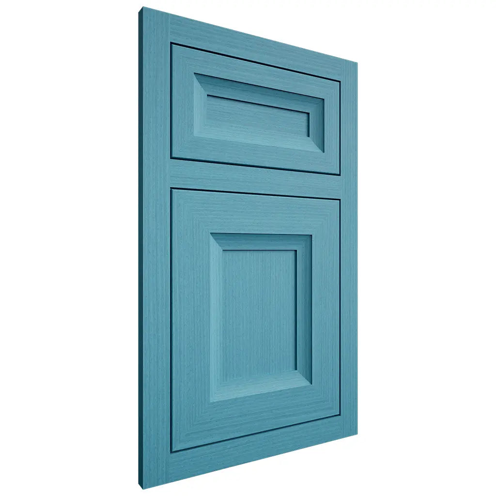 Shiloh Cabinetry Flush Inset Windsor White Oak Rift Cut Aqua Door