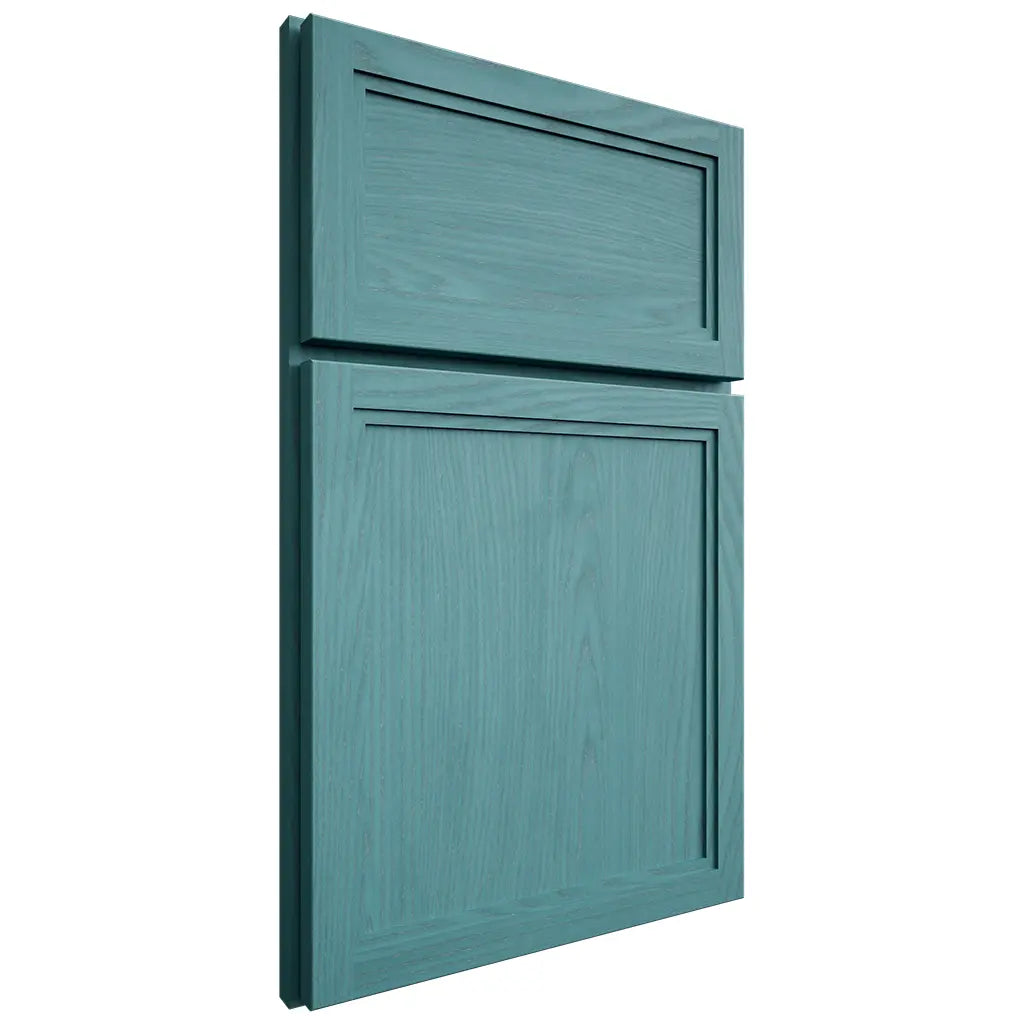 Shiloh Cabinetry Full Overlay Concord Red Oak Plain Cut Aqua Door
