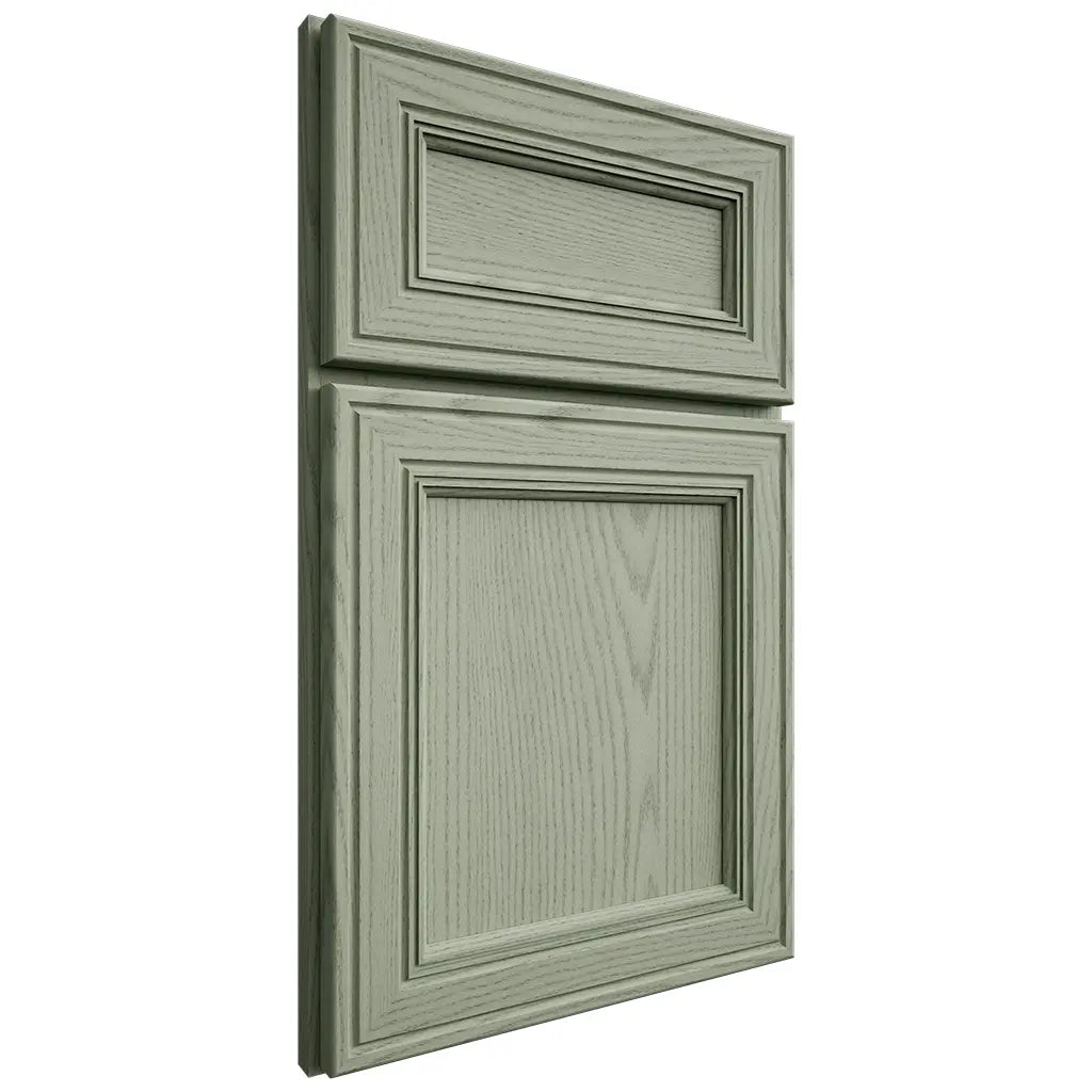 Shiloh Cabinetry Full Overlay Glenbrook Red Oak Plain Cut Moss Door