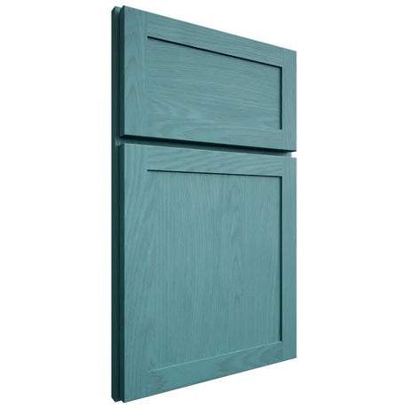 Shiloh Cabinetry Full Overlay Malibu Red Oak Plain Cut Aqua Door