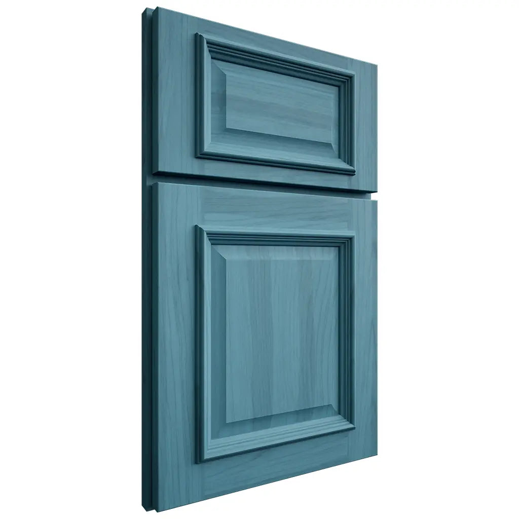 Shiloh Cabinetry Full Overlay Montgomery Hickory Plain Cut Aqua Door