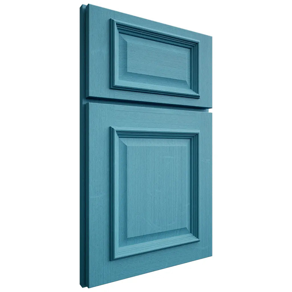 Shiloh Cabinetry Full Overlay Montgomery White Oak Quarter Sawn Aqua Door
