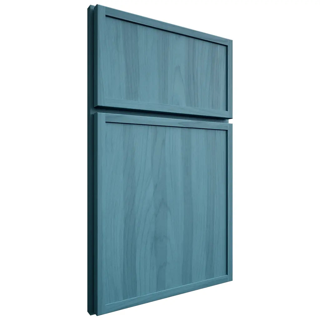 Shiloh Cabinetry Full Overlay Napa Vertical Hickory Plain Cut Aqua Door