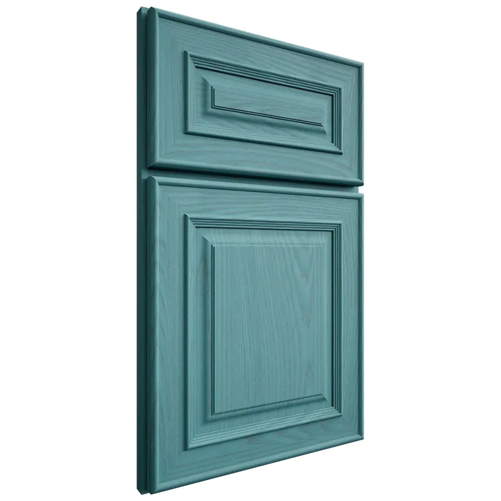 Shiloh Cabinetry Full Overlay Portland Red Oak Plain Cut Aqua Door