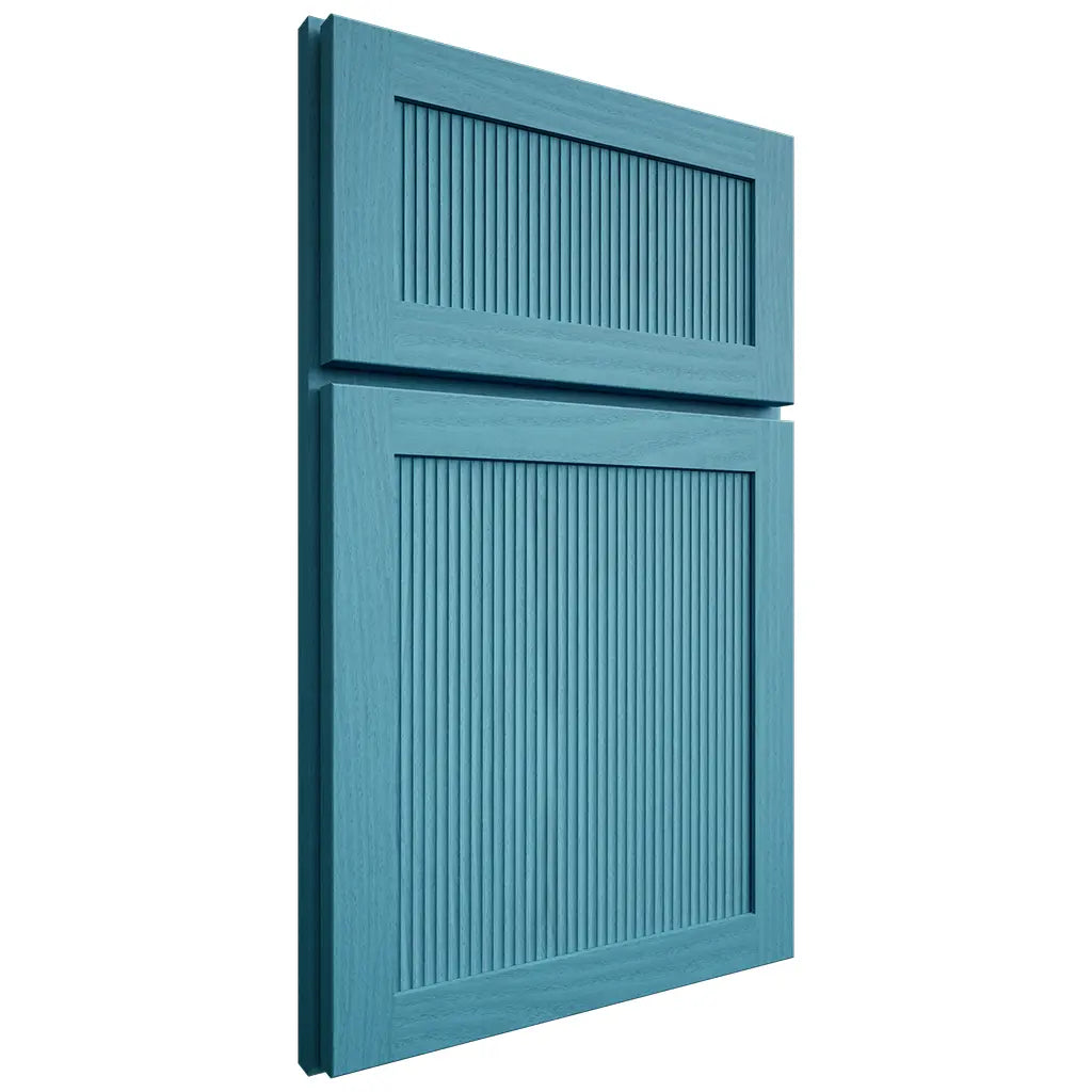 Shiloh Cabinetry Full Overlay Reeded Malibu White Oak Plain Cut Aqua Door