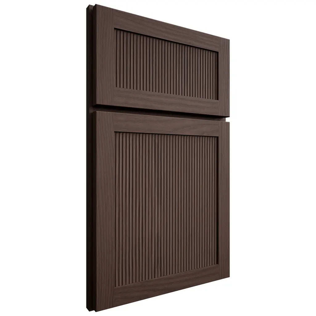 Shiloh Cabinetry Full Overlay Reeded Malibu White Oak Plain Cut Dusk Door