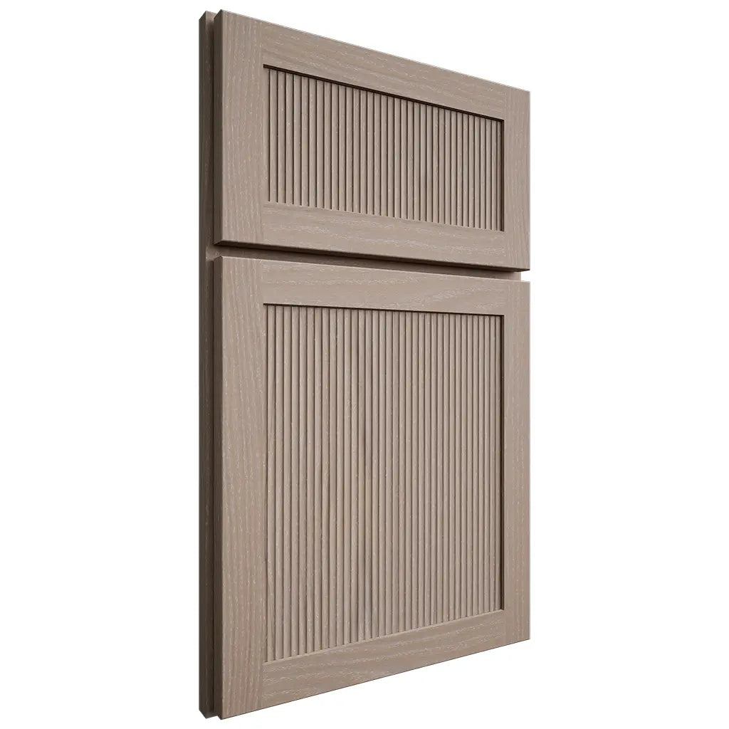 Shiloh Cabinetry Full Overlay Reeded Malibu White Oak Plain Cut Whitewash Door