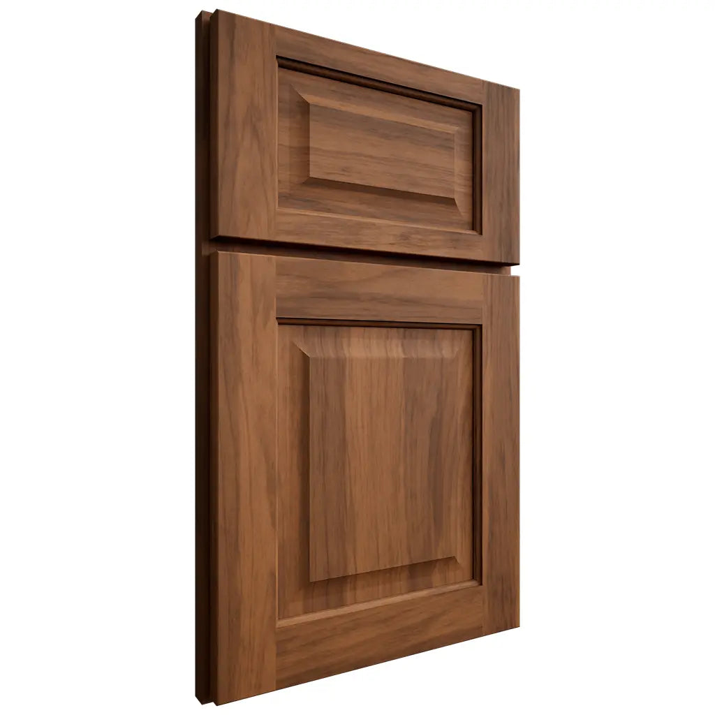 Shiloh Cabinetry Full Overlay Square Raised Hickory Plain Cut Burnt Sugar Door